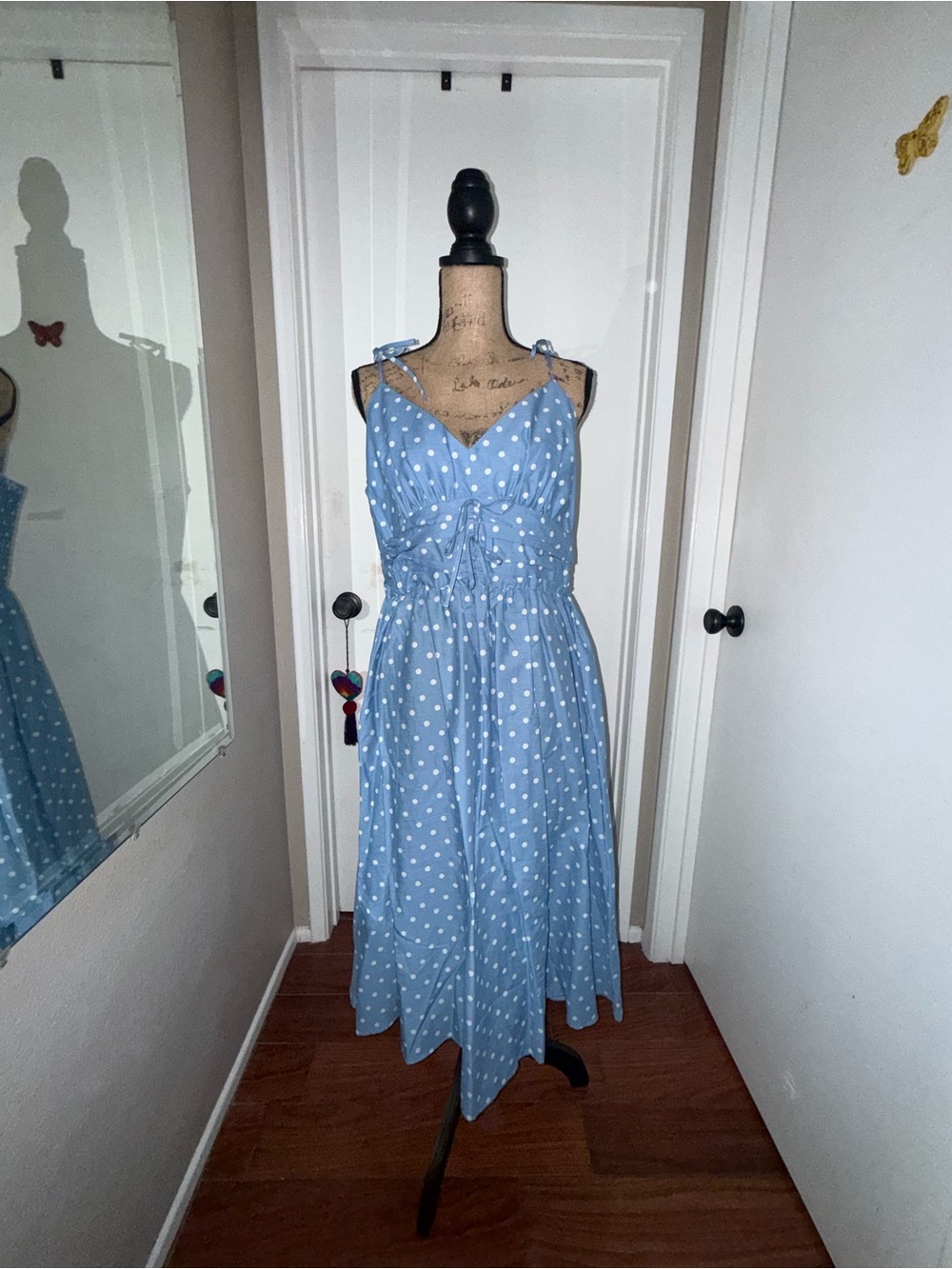 Steve Madden Blue Polka Dot Tie-Front Sundress